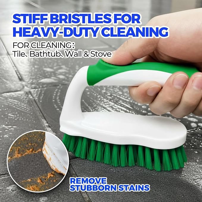 Scrub Brush - 6 Pack, Scrub Brushes for Cleaning, Heavy-Duty Scrub Brush, Stiff Bristles Cleaning Brush, for Kitchen, Bathtub, Floor and Wall Surfaces, Green