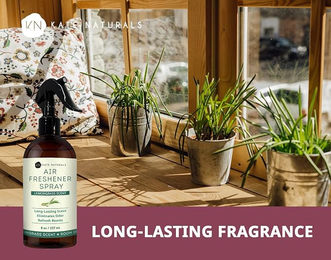 Kate Naturals Air Freshener Spray for Home. Lemongrass Essential Oil Odor Eliminator Room Freshener Spray for Pillows, Bedding, Linen (8 fl oz, Pet Safe, Non-Toxic) | Pet Safe, Non-Toxic, Essential Oil Odor Eliminator Room Freshener Spray for Pillows, ...