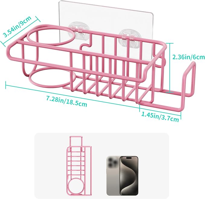 HapiRm Sink Caddy Sponge Holder - No Drill Sponge Holder for Kitchen Sink, Rustproof and Waterproof Kitchen Organizer - Pink
