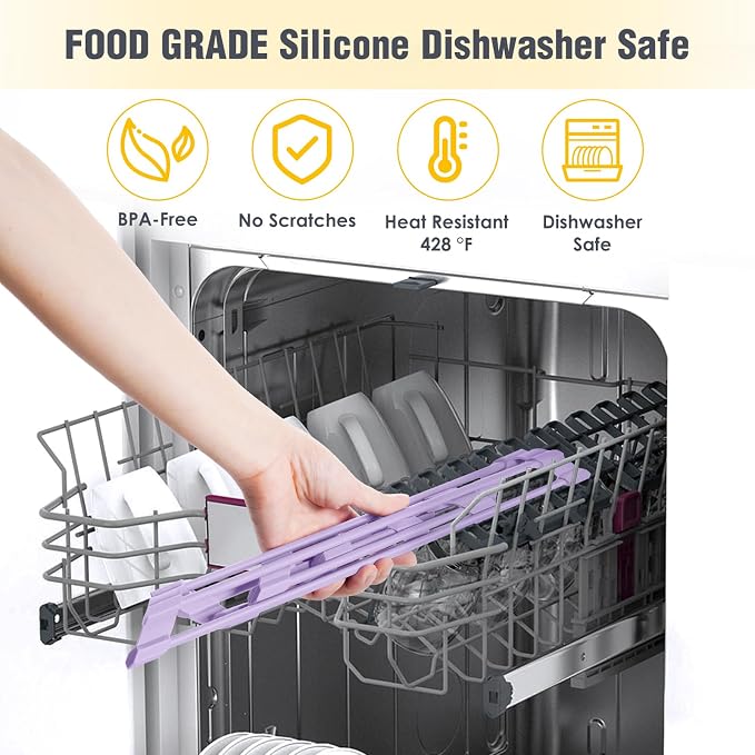 Tomorotec Compact Silicone-Coated Triangle Dish Drying Rack for Sink Corner - Foldable Stainless Steel Over-The-Sink Organizer and Storage Shelf (Light Purple)