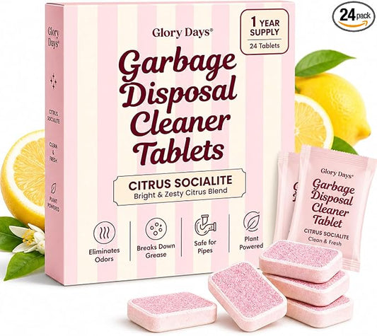 Glory Days Garbage Disposal Cleaner and Deodorizer Tablets | Foaming Citrus Drain Freshener, Sink Odor and Grease Buildup Remover, Septic Safe, Plant Based, Plastic Free