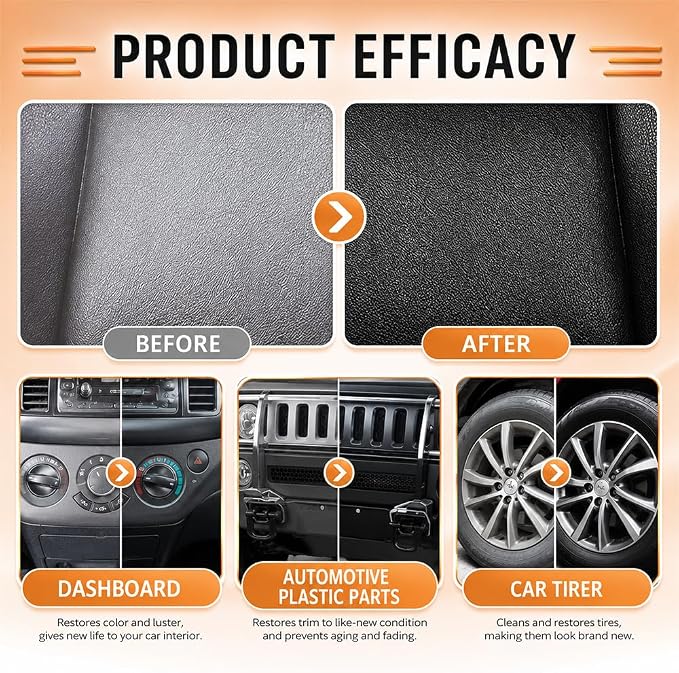 Auto Plastic Restorer Kit, Plastic Restorer for Cars Interior Exterior Detailing Black Lotion with Sponge, Can Restore The Luster Of Faded Plastics And Rubbers Fast Drying Long Lasting Coating (1Pc)