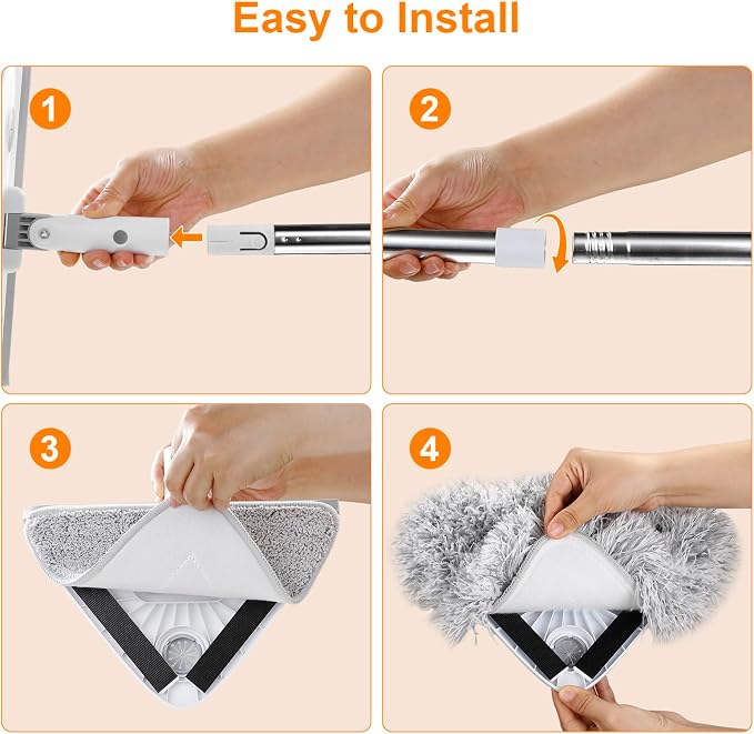 MUEE 3 in 1 Window Squeegee with 78“ Extension Pole, High Reach Wall Mop | High Reach Wall Mop with 180° Swivel Head, Washable & Replaceable Pads, Easily Clean Window, Wall, Ceiling Indoor/Outdoor Use