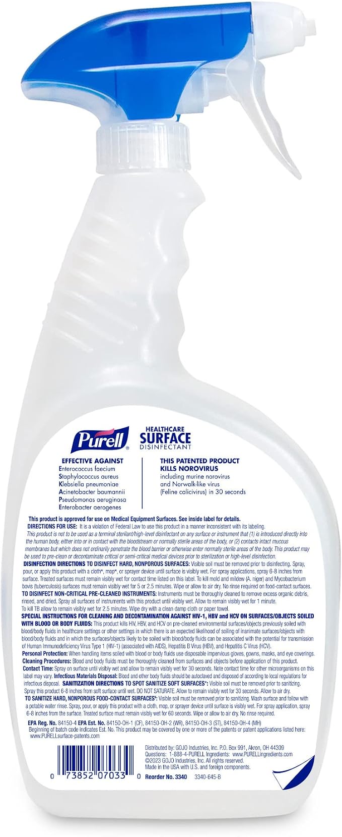 PURELL Healthcare Surface Disinfectant Spray, Fragrance Free, 32 fl oz Capped Bottle with Spray Trigger in Pack (Pack of 6) - 3340-06