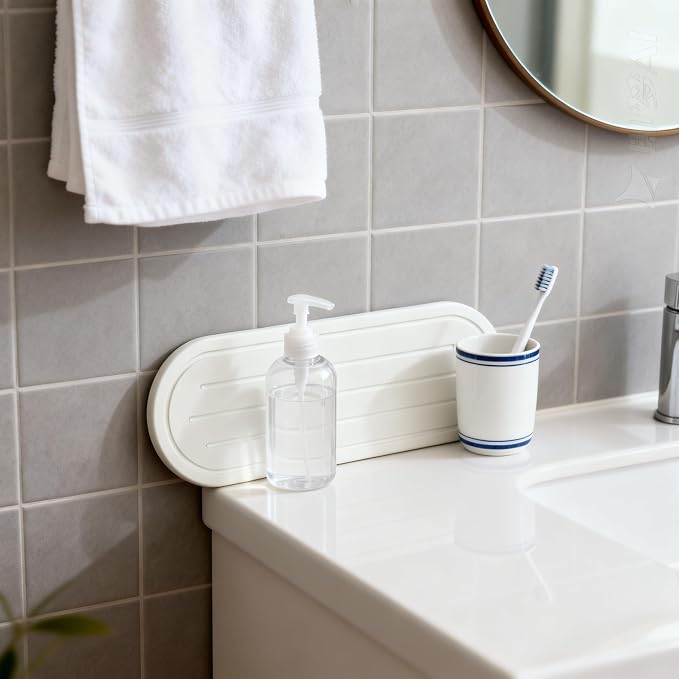 Razborci 2PCS Water Absorbing Stone Drying Tray Mat for Bathroom Sink & Kitchen Counter Faucet Organizer Decor, Quick Dry Dish Soap Dispenser Sponge Holder, Vanity Sink Caddy Coaster,White -10"*3.8"