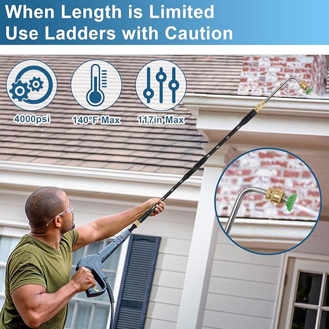 Upgraded Pressure Washer Extension Wand with 6 Tips,Up to 115in | 4000 PSI Gutter Cleaner Attachment ,1/4"Quick Connect, Leak-Resistant Ring