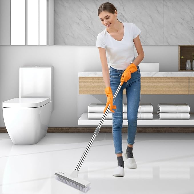 SetSail Floor Scrub Brush with 51-Inch Long Adjustable Handle 2 in 1 Scrape Brush Stiff Bristle Floor Scrubber for Cleaning Shower Bathroom Garage Kitchen Wall Deck Tub Tile | 2 in 1 Scrape Brush Stiff Bristle Floor Scrubber for Cleaning Shower Bathroo...