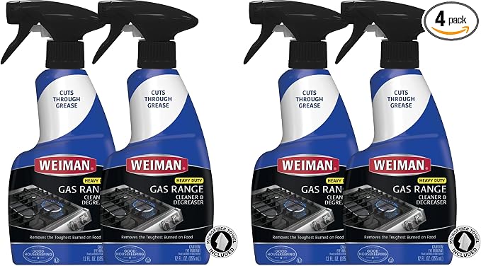 Weiman Heavy Duty Gas Range & Stove Top Cleaner and Degreaser - 4 Pack, 24 Ounces with MicroFiber Cleaning Towel