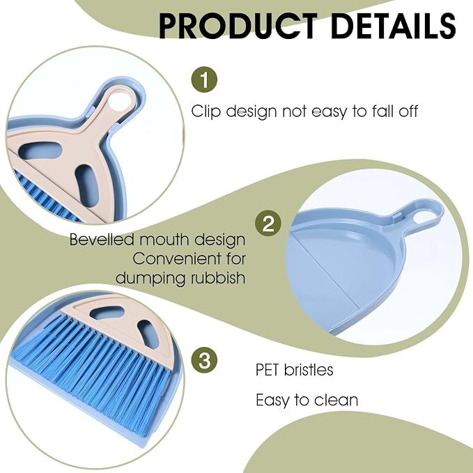 9 Pack Mini Dust Pan and Brush Set, Small Hand Broom and Dustpan Set with Handle - 3 Colors Plastic Cleaning Tools for Desk, Table, Keyboard, Car, Pet Food Crumbs