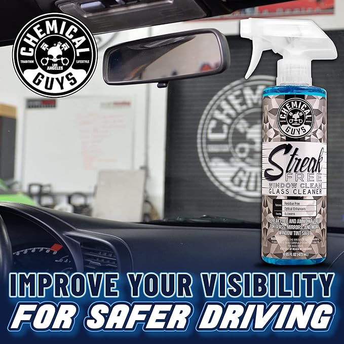 Chemical Guys, Streak-Free Glass & Window Cleaner, Safe on Tint, 32 fl oz | Ammonia-free and safe on tint, clears fingerprints, smoke film and road grime from glass, mirrors and screens