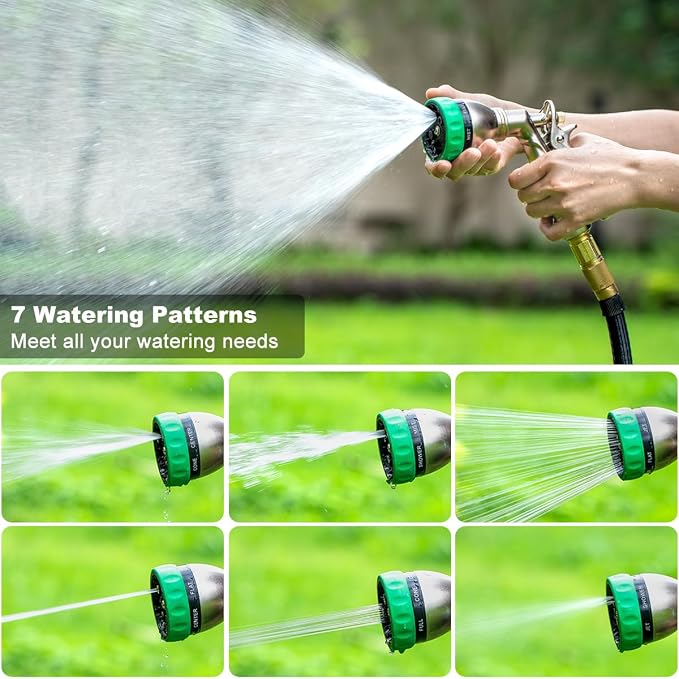 FANHAO 7 Spray Patterns Metal Garden Hose Nozzle with Lockable Trigger | Rustproof Hose Sprayer Nozzle Heavy Duty, High Pressure Adjustable Garden Nozzle for Watering Plants, Car & Pet Washing