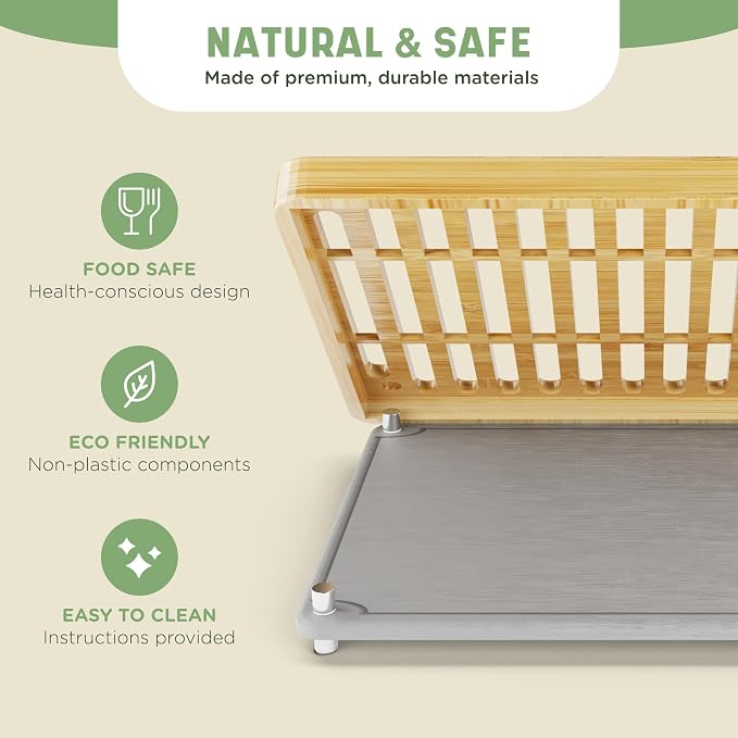 NIUM Stone Drying Mat for Kitchen Counter & Bamboo Rack - 16″x12″ | Diatomaceous Earth Dish drying mat Ultra Absorbent & Fast Drying - EcoFriendly with Non-Slip Pads & Anti-Moisture Design