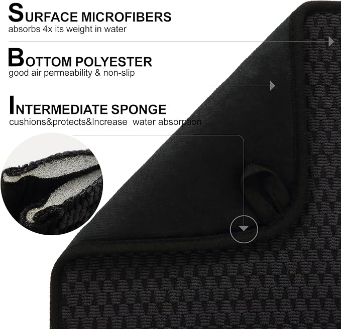 2 Pack Microfiber Dish Drying Mat for Kitchen Counter,Ultra Absorbent Dish Drainer Mat ,Dish Drying Pad , Dish Rack Mat 20×15 Inch (Charcoal Black)