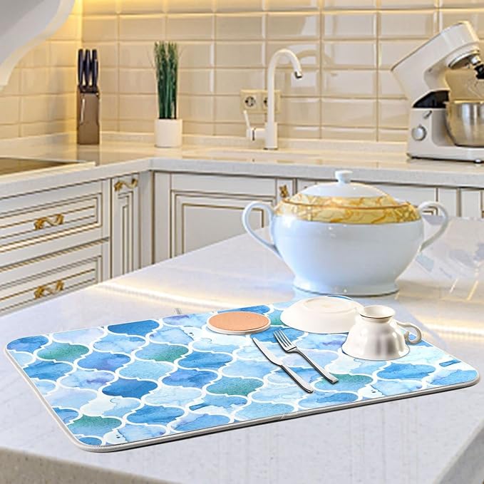 Super Absorbent Dish Drying Mat, Microfiber Fast-Drying Dish Mat, 24" x 18", Kitchen Dish Drying Pad, Watercolour Moroccan Background