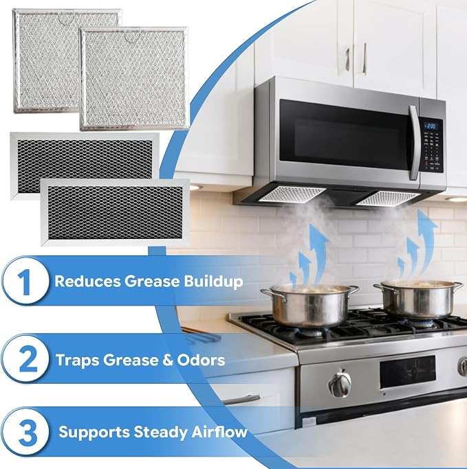 4PCS Microwave Charcoal Filter and Grease Filter Set Compatible with Samsung ME19R7041FS ME19R7041FS/AA ME19R7041FT ME19R7041FT/AA ME19R7041FB ME19R7041FB/AA
