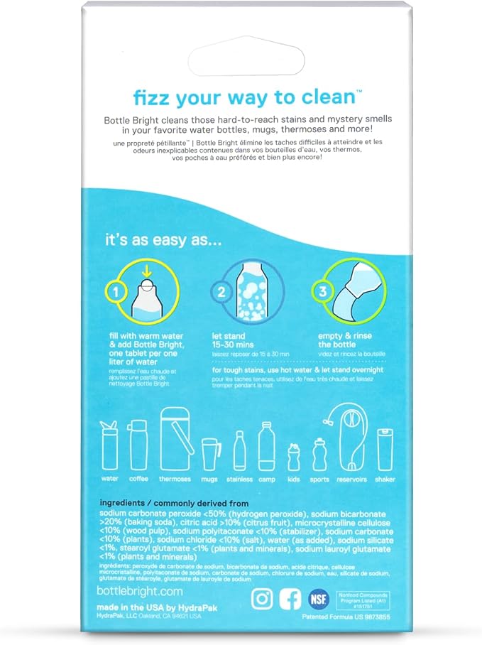Bottle Bright Cleaning Tablets 12, 36, 78 Count – Water Bottle Cleaner for Stainless Steel, Tumblers, Thermos | Removes Coffee Tea Stains, Eliminates Odors, Easy and Safe Cleaning