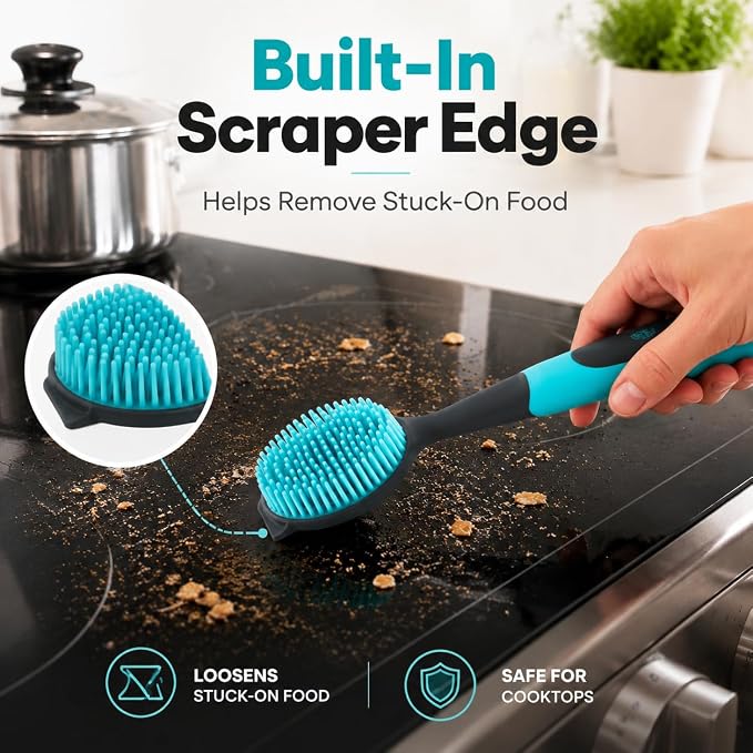 2-Pack Dish Brush with Handle, Kitchen Dish Scrubber Soft Dishwashing Brush for Cleaning Pots, Pan, Sink