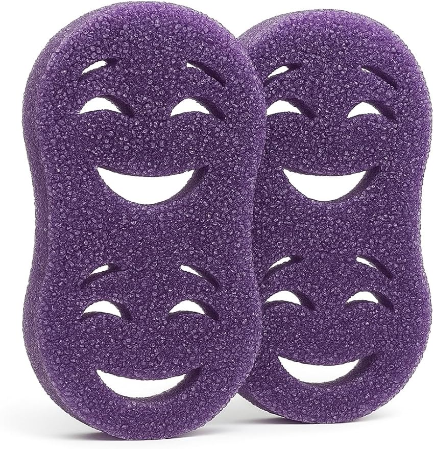 Smilyeez Double-Size Scrub Moji Sponge 2-Pack – Dual Smiling Faces, Temperature-Responsive Scrubber – Scratch-Free, Odor & Stain Resistant – Purple