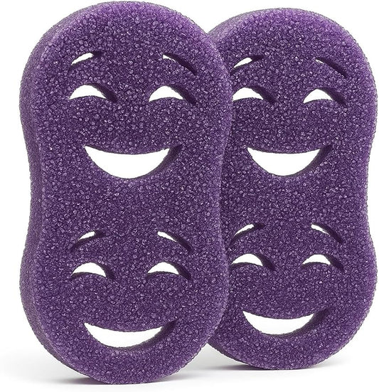 Smilyeez Double-Size Scrub Moji Sponge 2-Pack – Dual Smiling Faces, Temperature-Responsive Scrubber – Scratch-Free, Odor & Stain Resistant – Purple