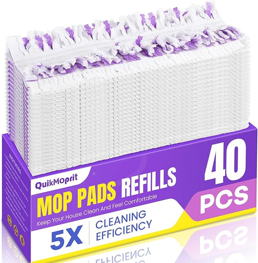 40 Pcs Power Mop Pads for Swiffer PowerMop 500+ Strips Multi-Surface Refill Pad Disposable Spray Mopping Pads Head Refills for Floor Cleaning (Quick-Absorb, No Residue & Disposable)