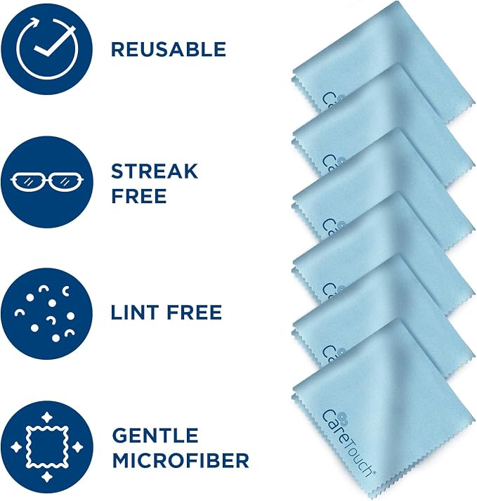 Care Touch Lens Cleaning Wipes with Microfiber Cloths - 200 Lens Wipes for Eyeglasses & 6 Microfiber Cloths - Glasses, Camera Lenses, Screens, Eye Glasses Cleaner for Cleaning Eyeglasses