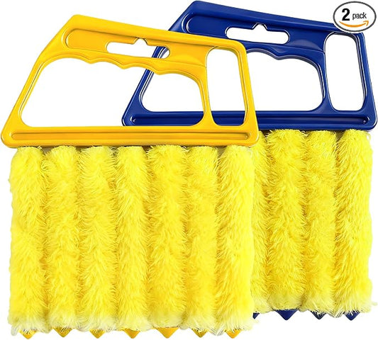 2 PCS Blind Cleaner Duster Tool, 7 Finger Handheld Duster Window Shutters Dusting Cleaner Brush, Washable Mini Blinds Dust Cleaning Tools for Car Air Conditioner Vent (Blue+Yellow)