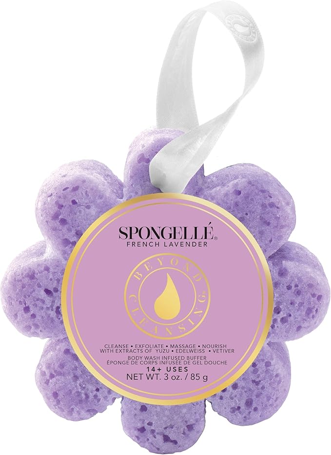 Spongellé French Lavender Wild Flower Bath Sponge | Built-in Body Wash & Body Scrubber, Shower Loofah Sponge for Women | 14+ uses