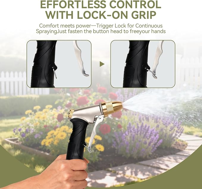 High pressure garden hose nozzle spray，Leak-Proof heavy metal water gun, watering plants and lawn, car washing, yard and pets (Soft Rubber Comfort Grip)