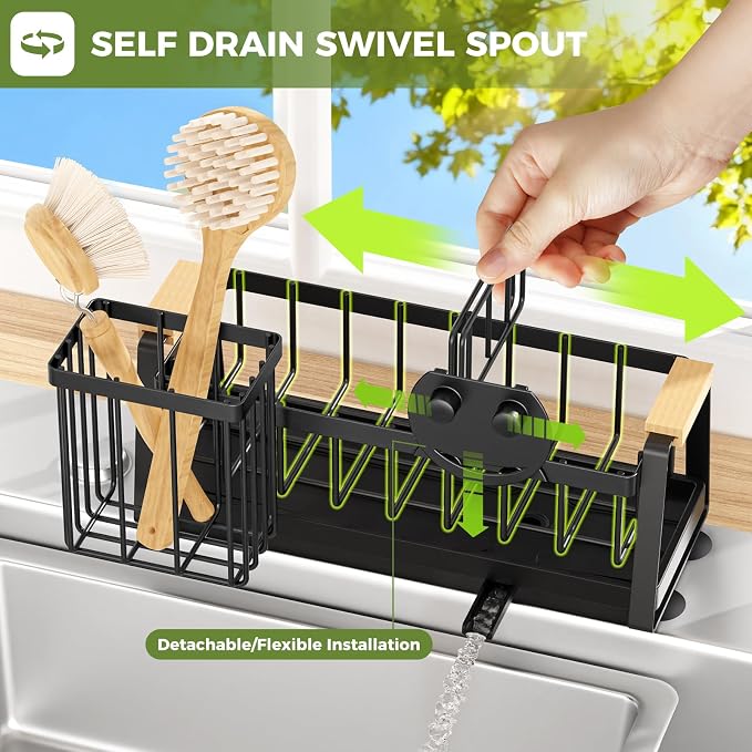 Sponge Holder for Kitchen Sink, Sink Caddy Organizer with Dish Brush Holder, Sink Organizer Rack with Suction Cups, Smiley Face Sponge Caddy Self Drain for Soap Dispenser Storage Accessories
