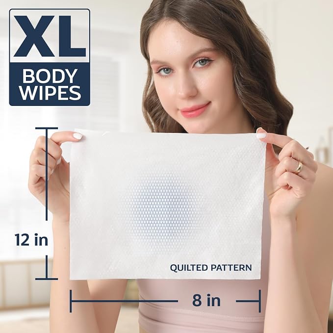 120 XL Shower Wipes – Body Wipes for Adults Bathing No Rinse – 12 Packs of 10 – Extra Moist Bath with Aloe & Vitamin E for Camping, Travel, Gym & Bedridden Care