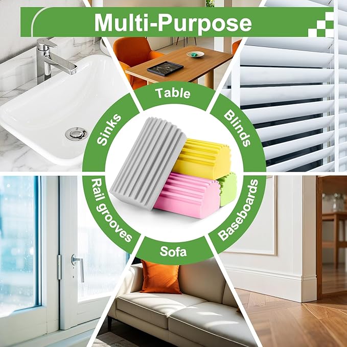 Jeymei Damp Clean Duster Sponge,4Pcs Dust Sponge for Cleaning,Multicolored | Damp Dusting Sponge with Ridges,Baseboard Cleaning Tool,Reusable Wet Duster Sponge,Household Cleaning Sponges for Blinds