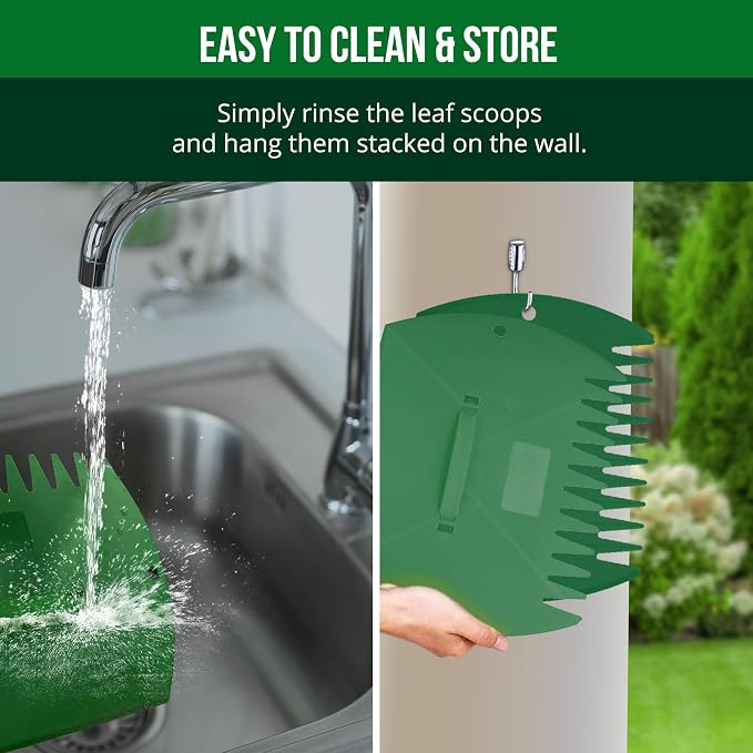 GardenHOME Leaf Scoops Hand Rakes, Large Leaf Grabbers for Yard Work and Garden Use, Clear and Collect Garden Rake, Leaf Scooper and Claws for Leaves, Lawn Debris, and Trash Cleanup, Green