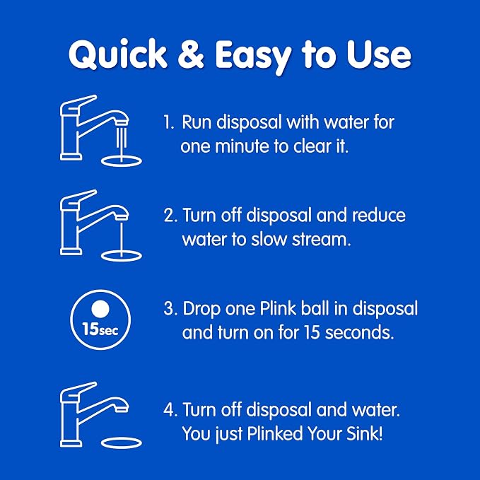 Plink Garbage Disposer Cleaner, Freshener & Odor Removing Balls, Washes Away Foul Odors, Easy to Use - Fresh Lemon Scent, 10 Uses