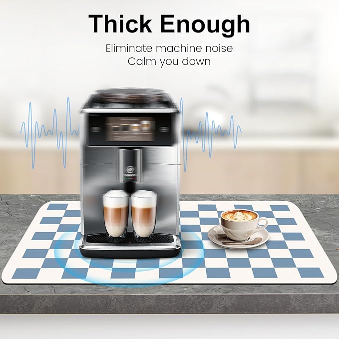 Clinuse Coffee Mats, 24"x16" Checkered Dish Drying Mat for Kitchen Counter, Quick Dry Mat, Diatomite Absorbent Aesthetic Large Drying Mats for Coffee Bar - Blue White