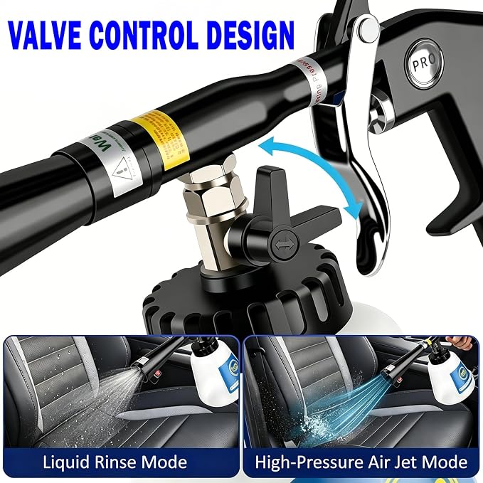 Car Cleaning Gun, Tornado Car Cleaning Gun, High-Pressure Air Blow Gun with Brass Nozzle &1L Liquid Bottle-Metal Dump Tube Works with Air Compressor for Deep Cleaning Interiors, Dirt & Dust Removal