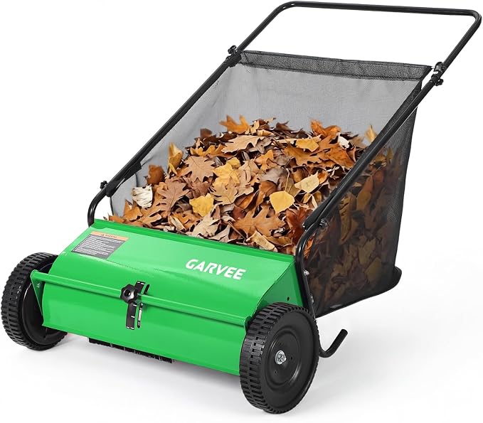 Push Lawn Sweeper 26Inch-Heavy Duty Walk Behind Leaf Collector and Yard Sweeper for Outdoor,Patio,Driveway,Garden Grass Sweepers,4 High Speed Spinning Brush,7 Cu. ft. Hopper Capacity | Yard Sweeper for Outdoor,Patio,Driveway,Garden Grass Sweepers,4 Hig...