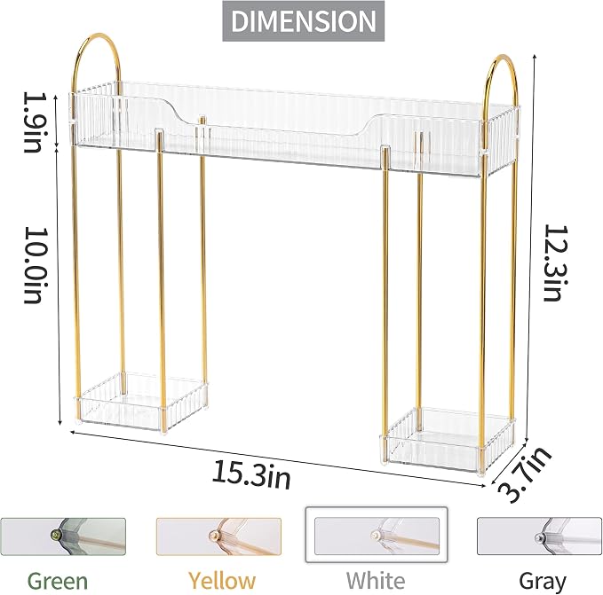 YCIA&DONE Bathroom Countertop Organizer Over the Faucet, Narrow Counter Organizers Above Sink, Table Mounted Shelf for Kitchen, Toilet, Laundry(White Clear)