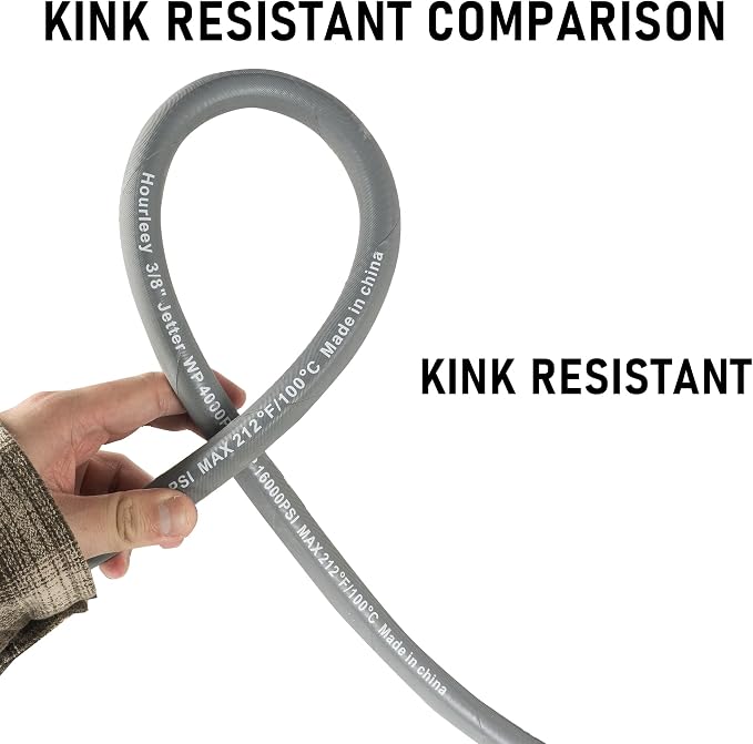 Hourleey Pressure Washer Hose 50FT, Kink Resistant High Tensile Wire Power Washer Hose, Rubber Wire Braided with 3/8" Quick Connect for Hot/Cold Water, 4000 PSI, Gray