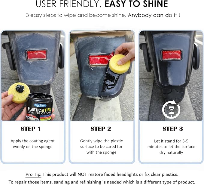 Black Trim Restorer, Plastic Restorer for Cars - Restore Faded Bumpers, Plastic, Trim, Vinyl & Rubber - Car Detailing Kit Tire Shine Applicator Shiny Stuff for Jeep, Truck Car Accessories - 6oz Paste