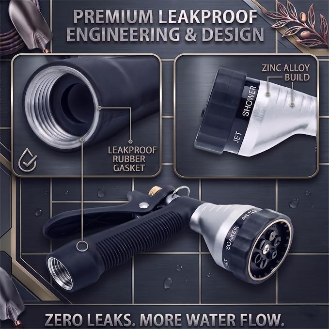 GREEN MOUNT Water Hose Nozzle 2-Pack, Zinc Alloy Garden Spray Nozzle with Adjustable Spray Patterns, Leakproof Rustproof Trigger Lock for Outdoor Cleaning & Car Wash, Silver& Blue