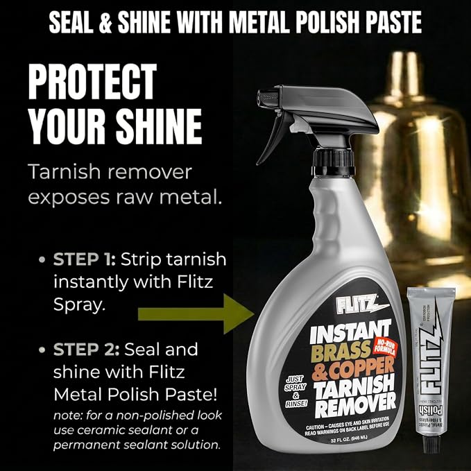 FLITZ Instant Brass and Copper Tarnish Remover - 32oz Bottle of USA-Made Organic Rust Remover Spray (No-Rub) - Removes Stains & Oxidation from Glass & Aluminum - Brass Cleaners That Work (1 Pack)