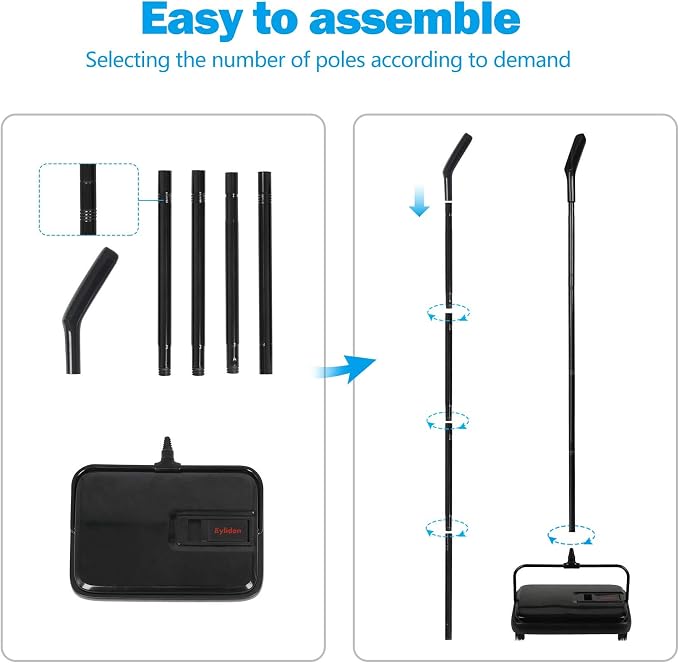 Eyliden Carpet Sweeper, Mini Size, Manual Sweeping, Black | Lightweight, Hand Push - No Noise, Non-Electric, Easy Clener, Only for Carpet and Rug Cleaning
