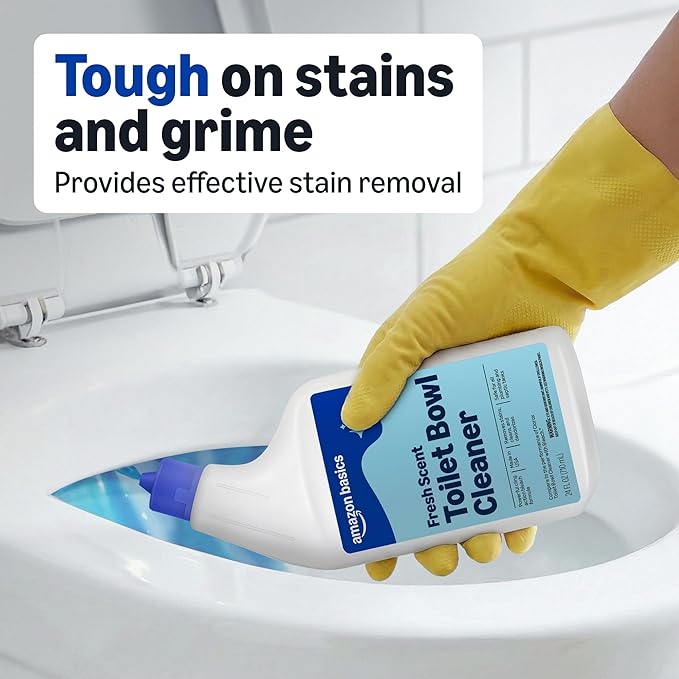 Amazon Basics Toilet Bowl Cleaner with Cling Action Formula, Bleach, Fresh Scent, 24 Fl Oz, Pack of 2, Packaging May Vary