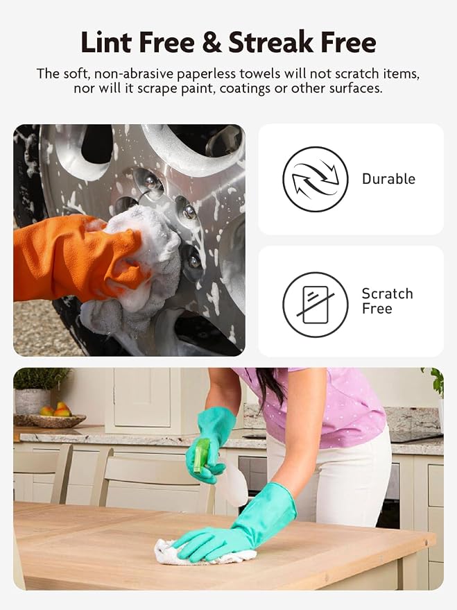 Fantasticlean Microfiber Cleaning Cloth Roll- 40 Sheets, 12" x 12" (White) | Super Absorbent, Lint-free, Tear-away Microfiber Towel Roll, for All-Purpose Cleaning, Reusable Alternative to Paper Towels