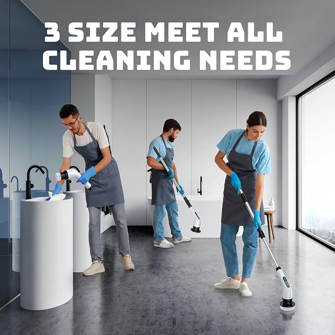 Electric Spin Scrubber for Bathroom: Shower Scrubber with Long Handle | Dual Speed Cordless Power Cleaning Scrub, 7 Brush Heads, IPX7 Waterproof Heavy Duty Cleaner Tools for Tub Tile Grout Wall