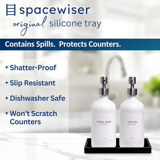 Spacewiser Countertop and Vanity Tray - 2 PC Small 7.7" Silicone Bathroom Trays, Kitchen Soap Tray, Dish Sponge Soap Holder Kitchen Sink Organizer Caddy, Bathroom Counter Trays for Lotion Dispenser