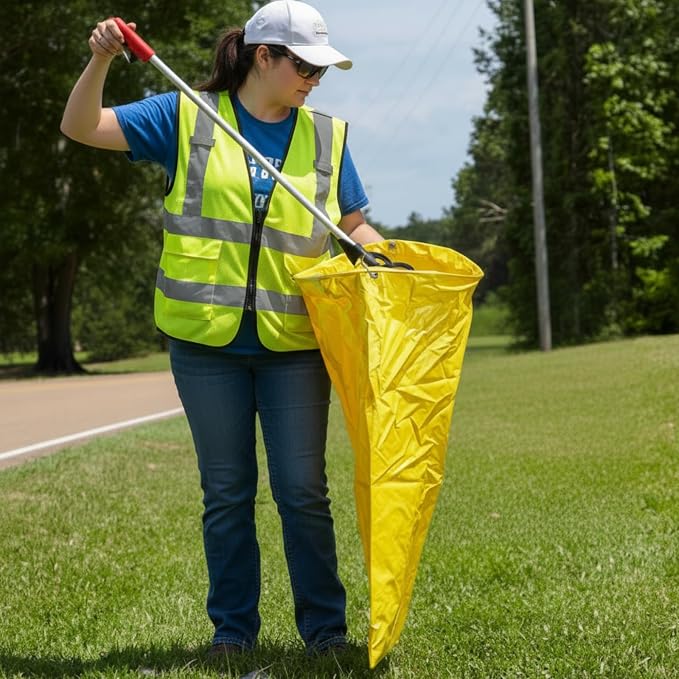 Faccito 1 Pack Litter Bag with Shoulder Strap Trash Pickup Bag Holder Lawn Leaf Chute Vinyl 4.45 Cubic Feet No Bending Portable Trash Picker Grabber for Patio Yard Garden (Yellow)
