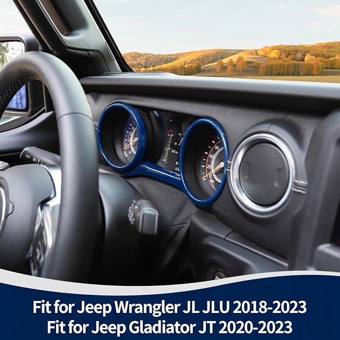 RT-TCZ for Jeep JL Dashboard Instrument Panel Gauges Trim Ring Cover for Jeep Wrangler JL JLU Gladiator JT 2018-2023 Blue Interior Accessories 3pcs