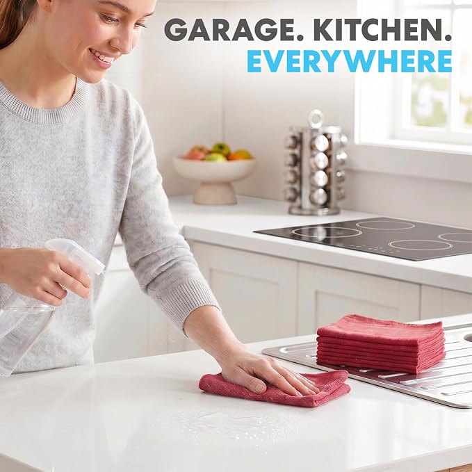 SIMPLI-MAGIC Premium Shop Towels 14”x12”, Commercial Grade Red, 150 Pack
