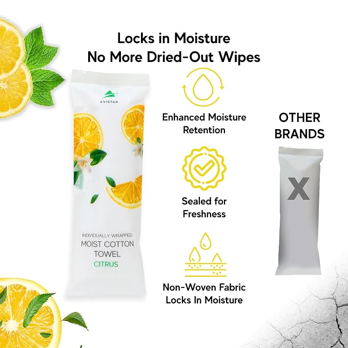60 Hot or Cold Wrapped Moist Towels – 9'' x 9" Moist Towelettes Individually Wrapped Scented Disposable Face & Hand – Pre-Moistened Hand Wipes Soft Refreshing for Travel, Spa, Restaurant - Citrus